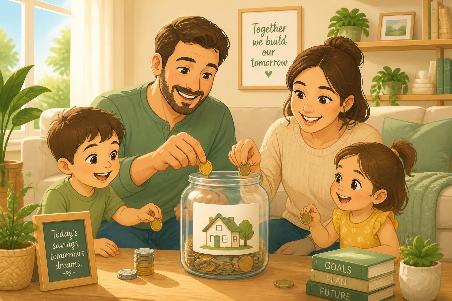 Familie spart gemeinsam für die Zukunft